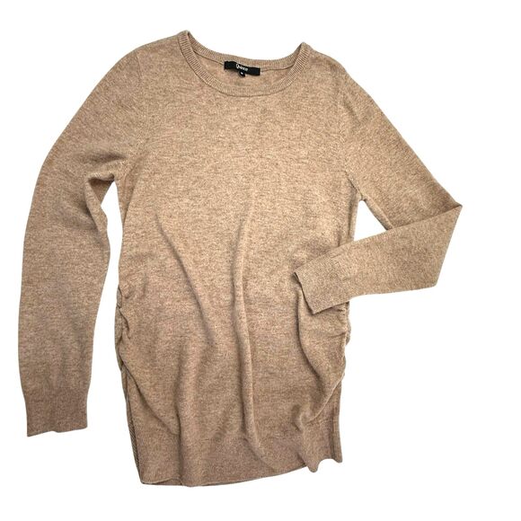 Quince Mongolian Cashmere Crewneck Maternity Ruched Sides Sweater Medium - Picture 1 of 10